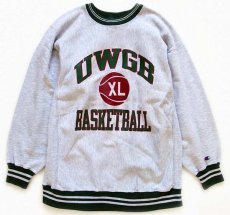 画像1: 90s USA製 Championチャンピオン UWGB BASKETBALL 三段中抜き リブライン リバースウィーブ スウェット 杢グレー L (1)