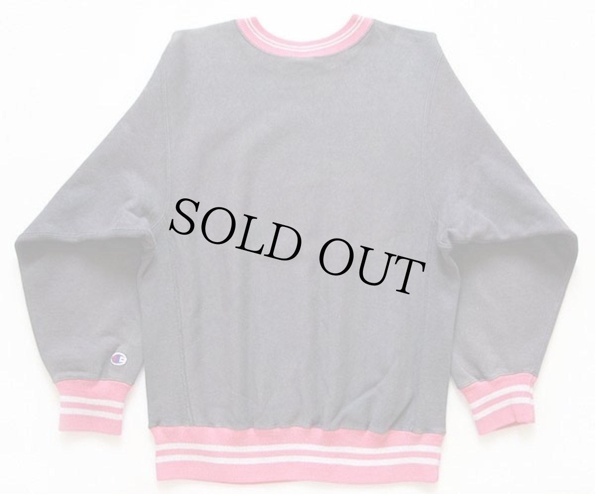 画像2: 90s USA製 Championチャンピオン 無地 目無し リブライン リバースウィーブ スウェット チャコール×ピンク M (2)
