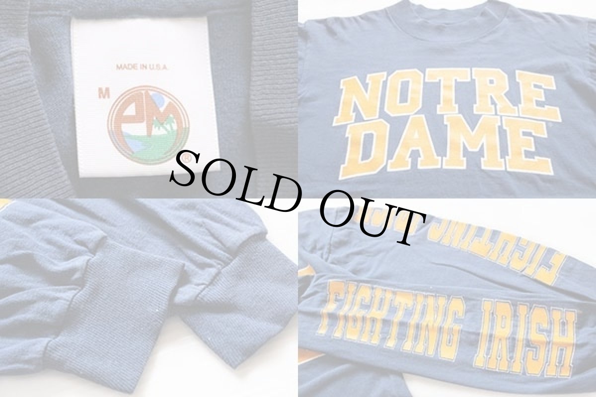 画像3: 80s USA製 PM NOTRE DAME FIGHTING IRISH モックネック コットン 長袖Tシャツ ブルーグレー M (3)