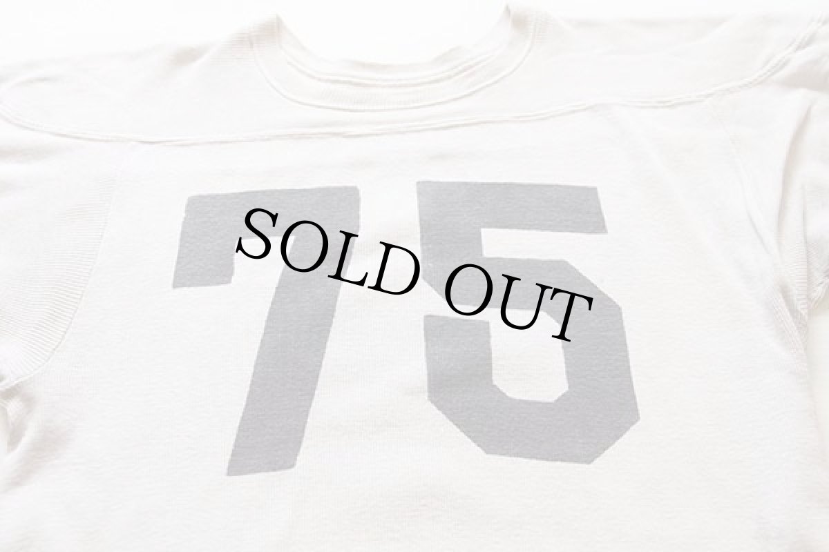 画像3: 50s 75 ナンバリング 両面 染み込みプリント コットン フットボールTシャツ 白 (3)