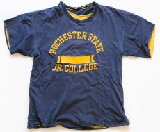 画像1: 70s USA製 Championチャンピオン ROCHESTER STATE JR.COLLEGE コットン リバーシブルTシャツ ボロ 紺×黄 M (1)