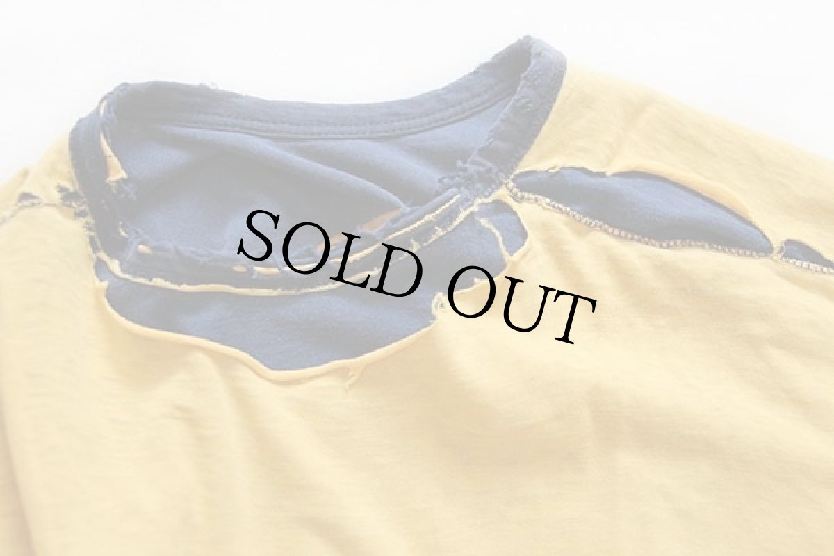 画像10: 70s USA製 Championチャンピオン ROCHESTER STATE JR.COLLEGE コットン リバーシブルTシャツ ボロ 紺×黄 M (10)