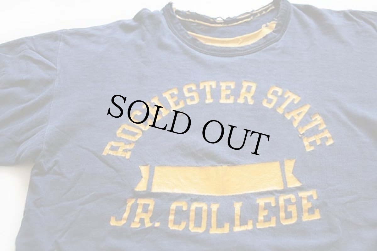 画像5: 70s USA製 Championチャンピオン ROCHESTER STATE JR.COLLEGE コットン リバーシブルTシャツ ボロ 紺×黄 M (5)