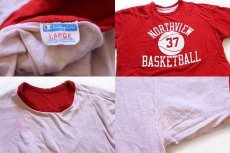 画像5: 70s USA製 Championチャンピオン NORTHVIEW 37 BASKETBALL コットン リバーシブルTシャツ 赤×白 L (5)