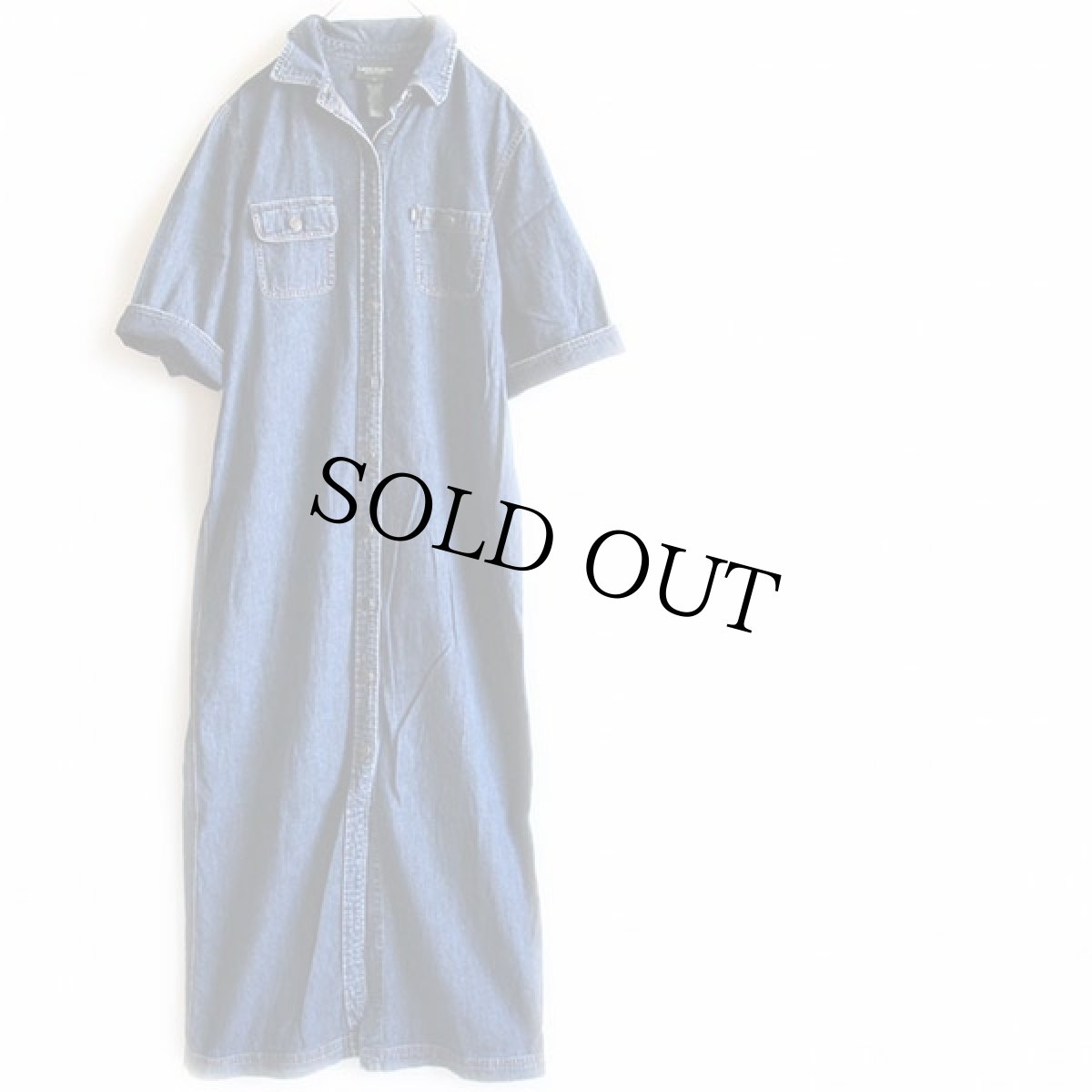 画像2: LAUREN JEANS ラルフローレン マキシ丈 半袖 デニム シャツワンピース L (2)