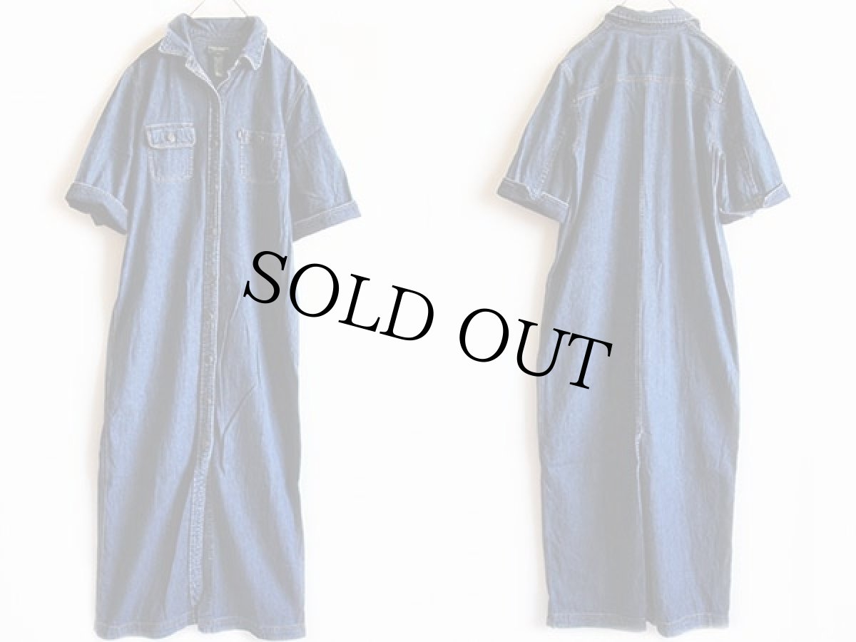 画像3: LAUREN JEANS ラルフローレン マキシ丈 半袖 デニム シャツワンピース L (3)