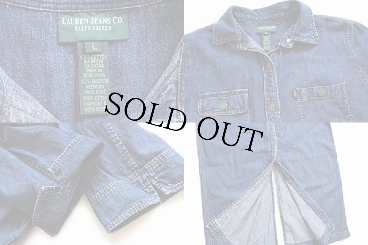 画像4: LAUREN JEANS ラルフローレン マキシ丈 半袖 デニム シャツワンピース L (4)