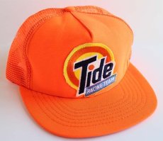 画像1: デッドストック★80s USA製 Tide RACING TEAM パッチ付き メッシュキャップ 蛍光オレンジ (1)