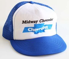 画像1: 80s USA製 Midway Chevrolet シボレー プリント ツートン メッシュキャップ 青×白 (1)