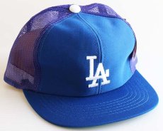 画像1: デッドストック★80s MLB ロサンゼルス ドジャース LA 刺繍 メジャーリーグ メッシュキャップ 青 (1)