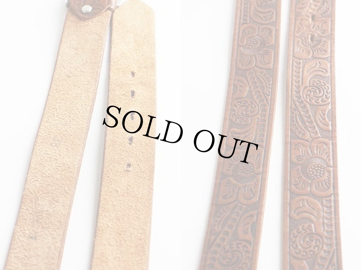 画像2: 80s USA製 ピストル バックル カービング レザーベルト 茶 38★1176 (2)