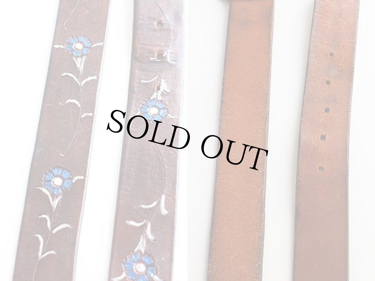 画像3: 70s 花柄 カービング ペイント レザーベルト 焦げ茶★1182 (3)