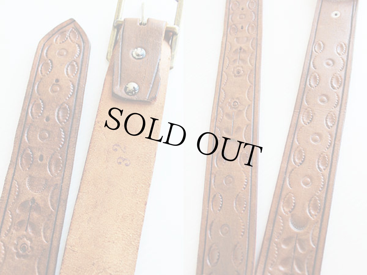 画像3: 70s 花柄 カービング レザーベルト 茶 32★844 (3)