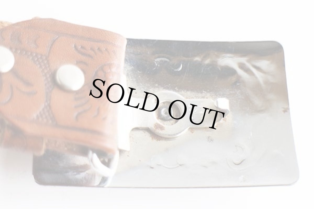 画像4: 80s USA製 ピストル バックル カービング レザーベルト 茶 38★1176 (4)