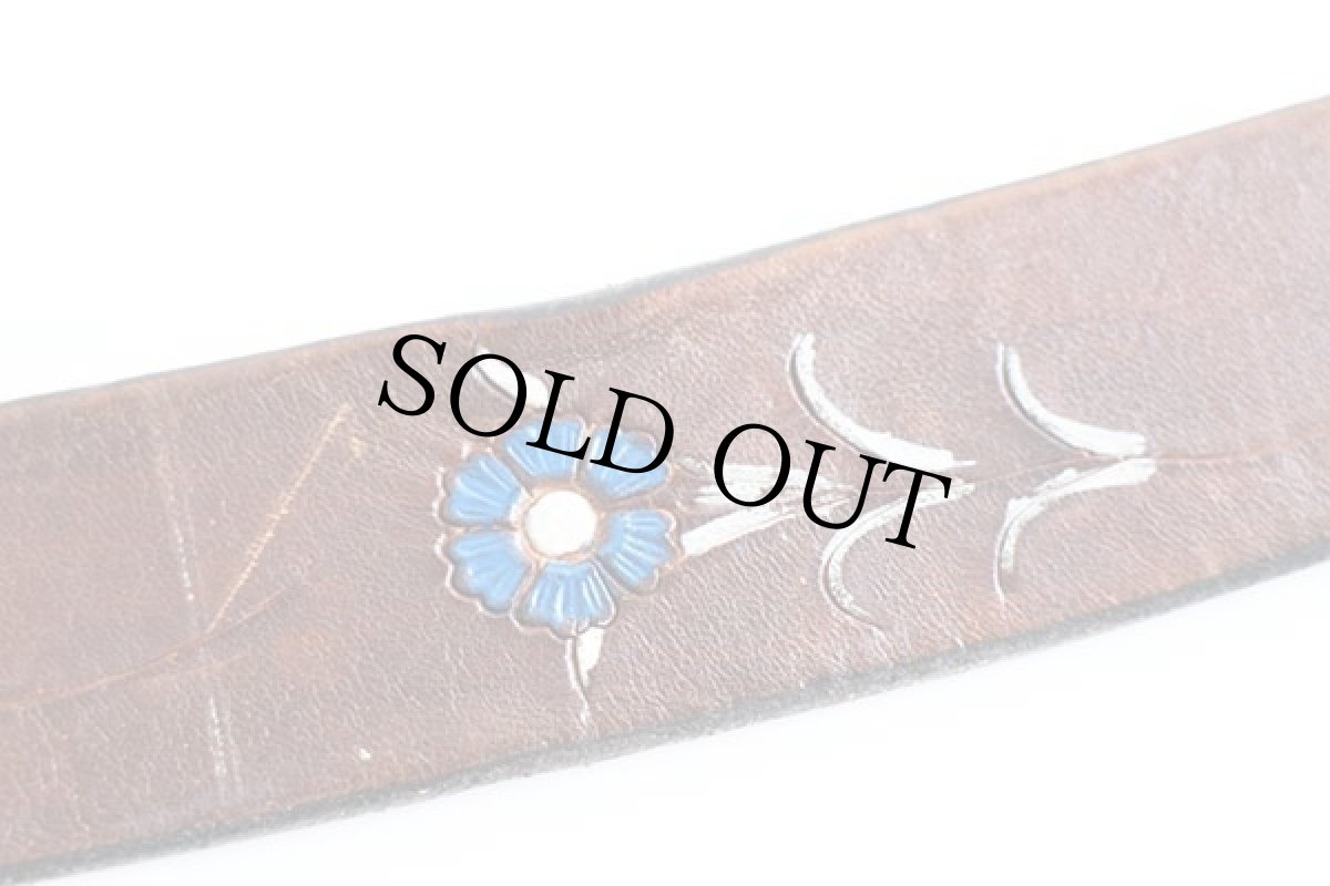 画像4: 70s 花柄 カービング ペイント レザーベルト 焦げ茶★1182 (4)