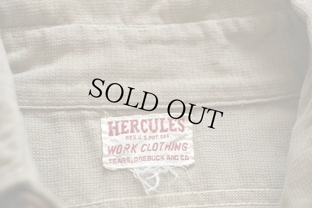 画像4: 40s SEARS HERCULESヘラクレス マチ付き 半袖 コットン ワークシャツ カーキ (4)