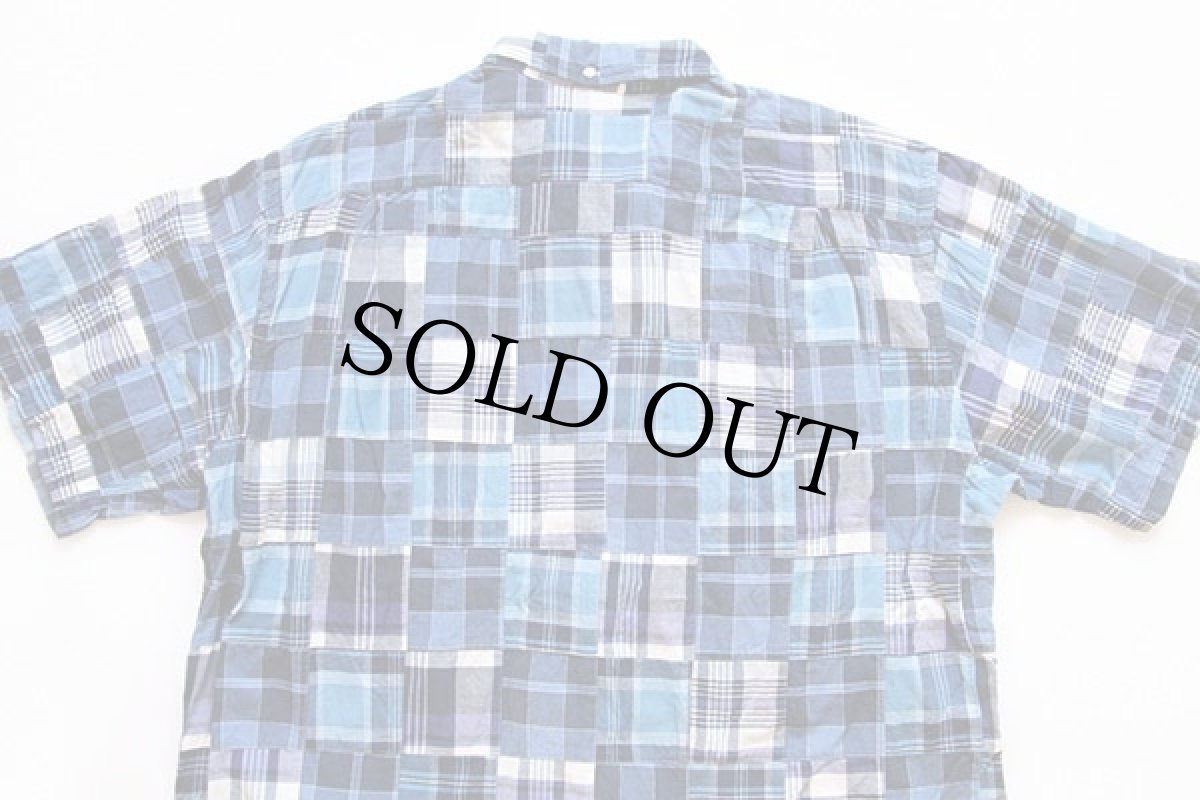 画像2: 90s ラルフローレン マドラスチェック パッチワーク 三点留め ボタンダウン 半袖 コットンシャツ L★インド綿 (2)