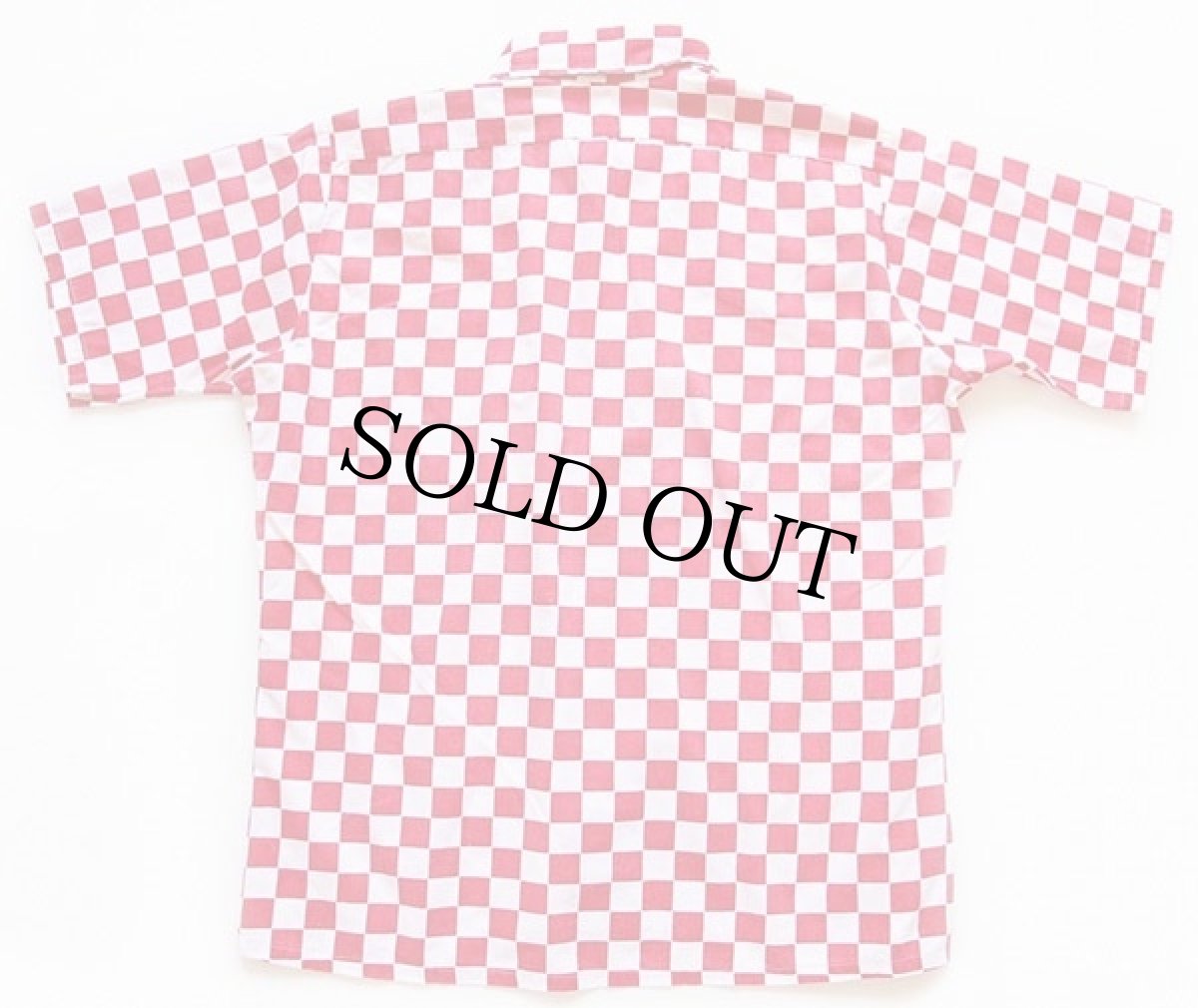 画像2: 70s UNKNOWN チェッカーフラッグ 半袖 シャツ 赤×白 L (2)
