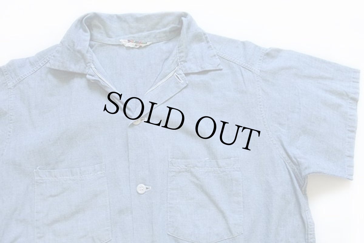 画像3: 50s UNKNOWN 半袖 コットン シャンブレーシャツ M (3)