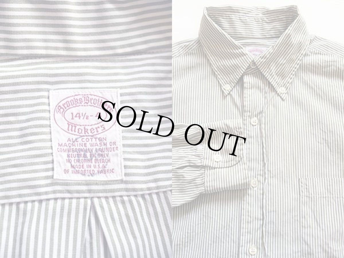 画像3: 90s USA製 Brooks Brothersブルックスブラザーズ Makers ストライプ ボタンダウン コットンシャツ 薄緑×白 14.5 (3)