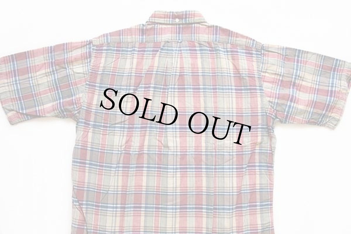 画像2: 60s Smith マドラスチェック 三点留め ボタンダウン 半袖 コットンシャツ L★インド綿 (2)