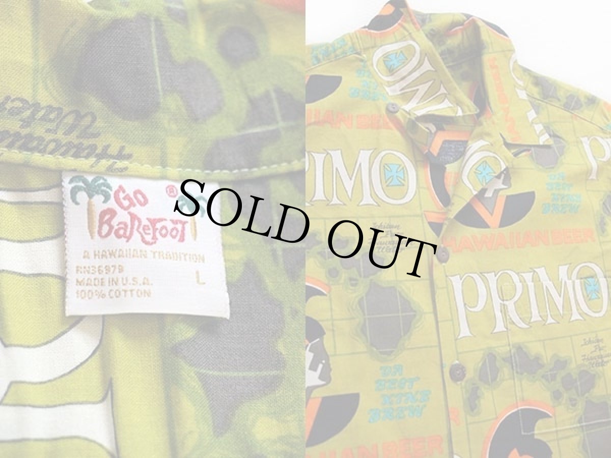 画像3: デッドストック★80s USA製 GO BaReFOOT PRIMO HAWAIIAN BEER 総柄 コットン アロハシャツ L (3)