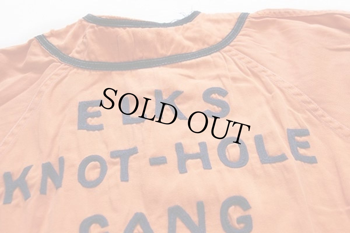 画像4: 50s Howe ELKS KNOT-HOLE GANG チェーン刺繍 コットン ベースボールシャツ オレンジ 38 (4)