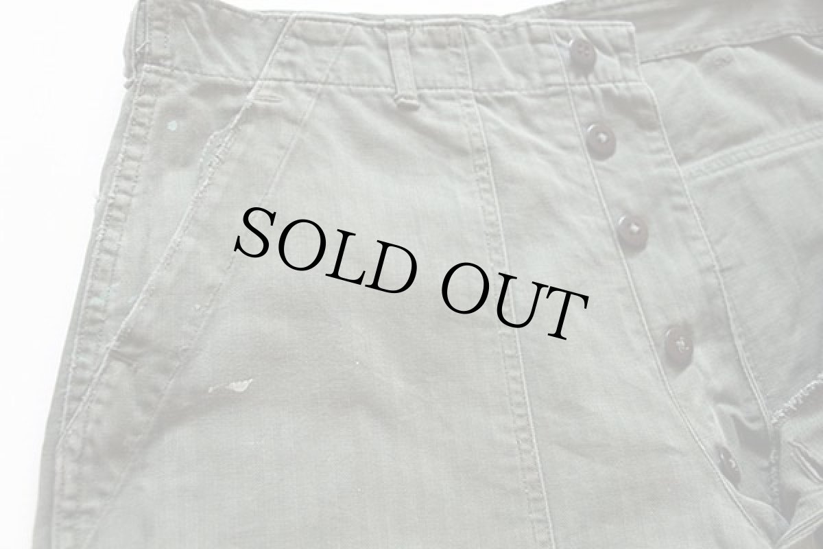 画像4: 50s 米軍 U.S.ARMY M-47 HBT ヘリンボーンツイル ユーティリティ ベイカーパンツ ペンキ飛び オリーブドラブ w34 (4)