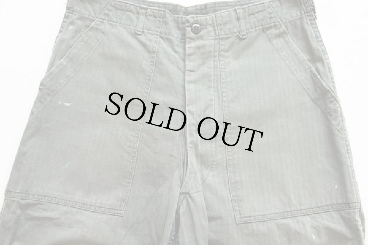 画像2: 50s 米軍 U.S.ARMY M-47 HBT ヘリンボーンツイル ユーティリティ ベイカーパンツ ペンキ飛び オリーブドラブ w34 (2)