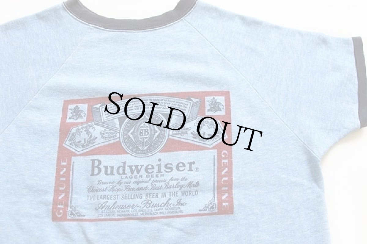 画像3: 70s Budweiserバドワイザー 染み込みプリント 半袖スウェット 杢ブルー (3)