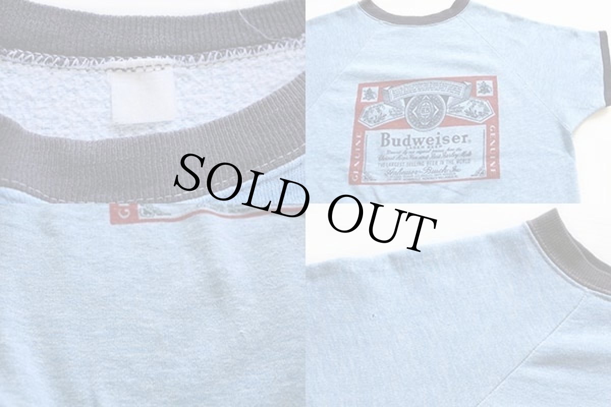 画像4: 70s Budweiserバドワイザー 染み込みプリント 半袖スウェット 杢ブルー (4)