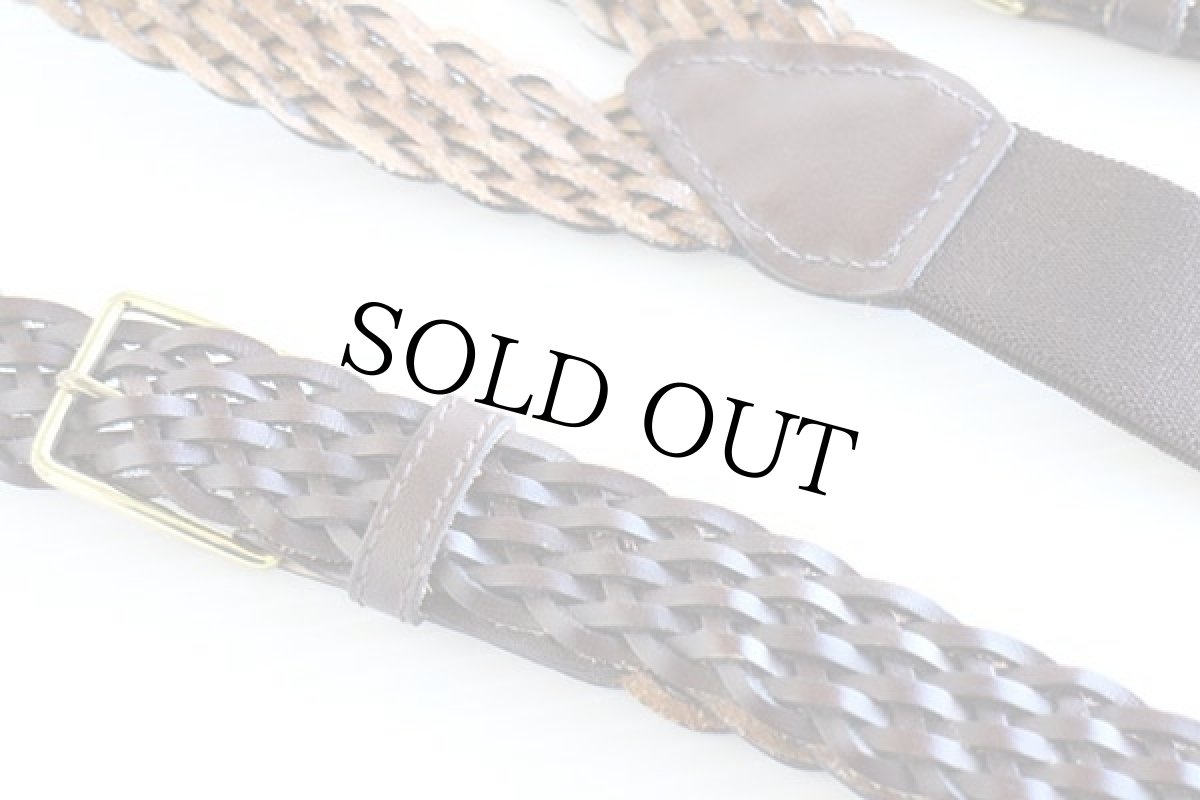 画像4: UNKNOWN 編み込みレザー ボタンタブ式 サスペンダー 焦げ茶★1123 (4)