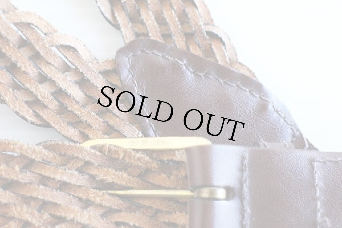 画像3: UNKNOWN 編み込みレザー ボタンタブ式 サスペンダー 焦げ茶★1123 (3)