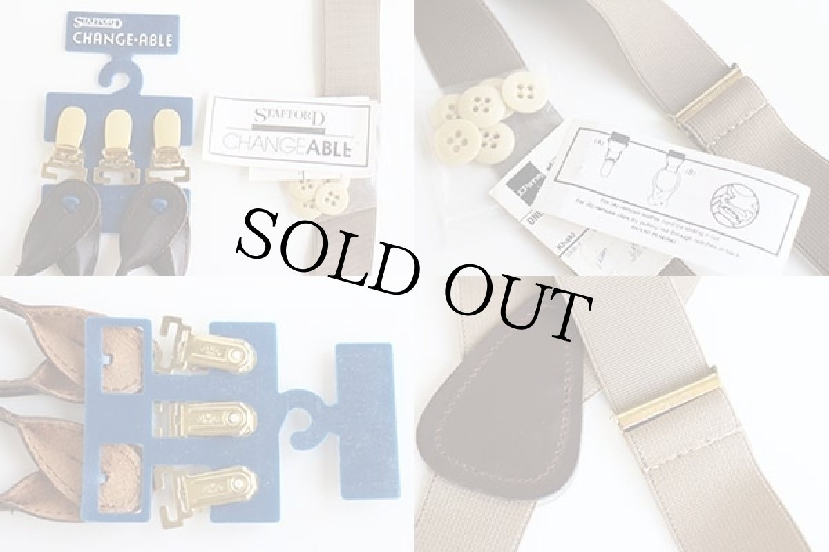 画像3: デッドストック STAFFORD PELICAN USA 無地 クリップ&ボタンタブ サスペンダー カーキ★1111 (3)