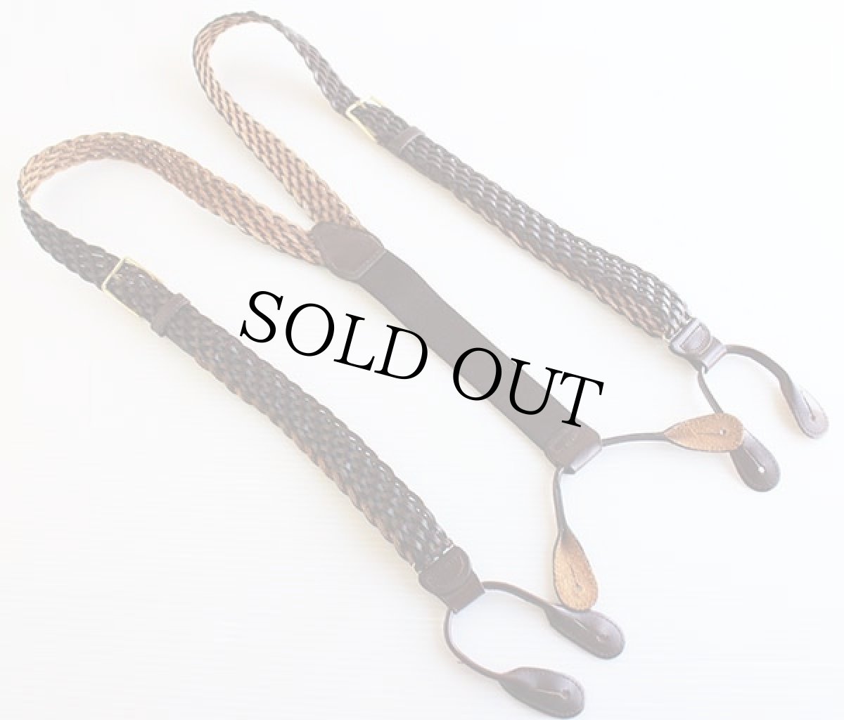 画像2: UNKNOWN 編み込みレザー ボタンタブ式 サスペンダー 焦げ茶★1123 (2)