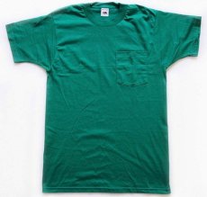 画像2: デッドストック★90s FRUIT OF THE LOOM 無地 ポケットTシャツ 緑 M (2)