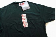 画像1: デッドストック★90s USA製 Hanes 無地 コットン ポケットTシャツ 深緑 M (1)