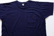 画像1: 80s USA製 FRUIT OF THE LOOM 無地 コットン ポケットTシャツ 紺 XL (1)