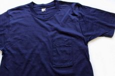 画像1: 80s USA製 FRUIT OF THE LOOM 無地 コットン ポケットTシャツ 紺 S (1)