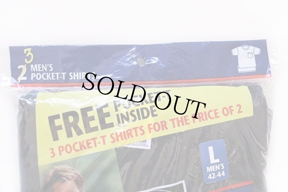 画像3: デッドストック★90s FRUIT OF THE LOOM 無地 コットン ポケットTシャツ 黒 L 3パック (3)