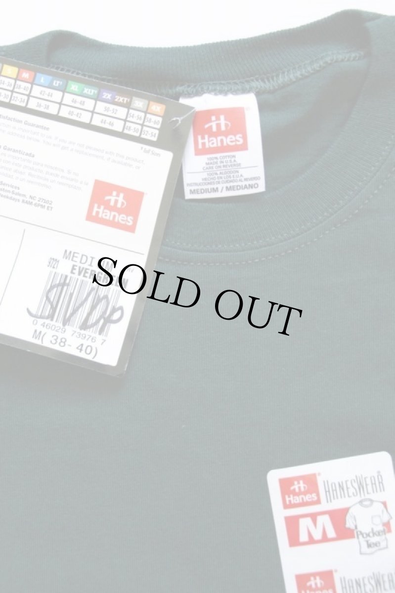 画像3: デッドストック★90s USA製 Hanes 無地 コットン ポケットTシャツ 深緑 M (3)