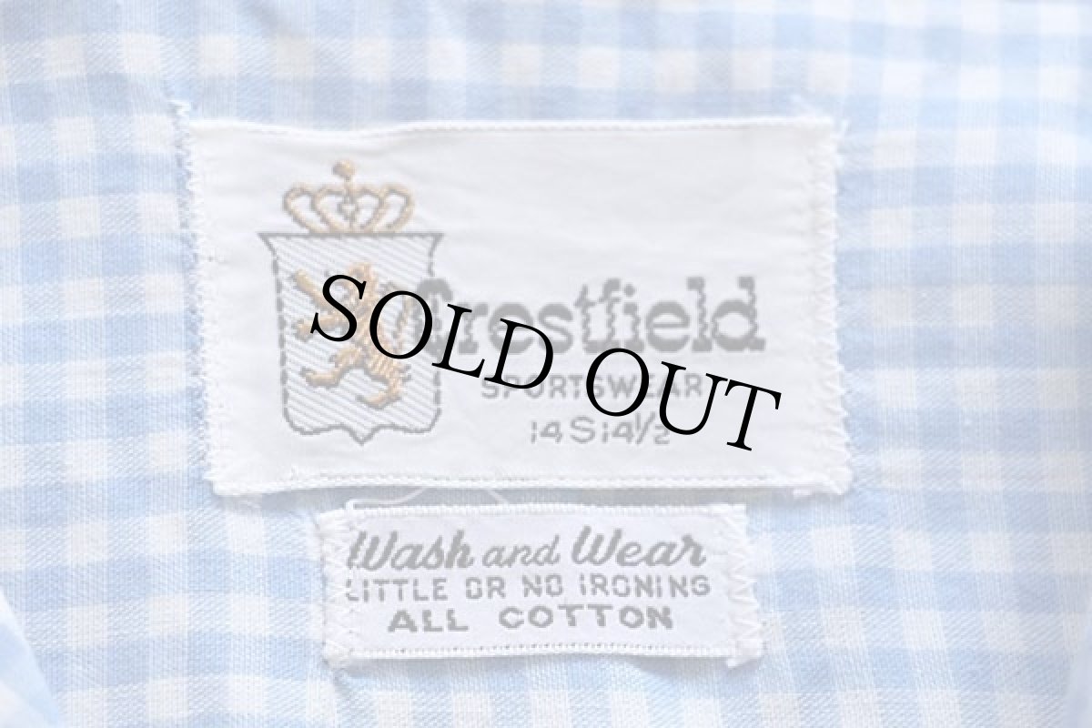 画像4: 60s Crestfield ギンガムチェック 半袖 コットンシャツ 水色×白 S (4)