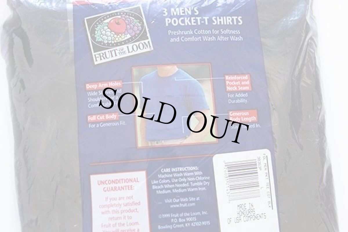 画像2: デッドストック★90s FRUIT OF THE LOOM 無地 コットン ポケットTシャツ 黒 L 3パック (2)