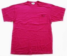 画像2: 80s USA製 CHEMISE LACOSTE ラコステ 無地 コットン ポケットTシャツ ピンク L (2)
