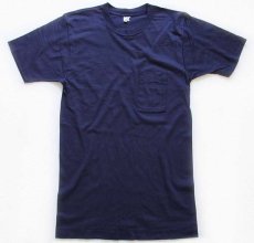 画像2: 80s USA製 FRUIT OF THE LOOM 無地 コットン ポケットTシャツ 紺 S (2)
