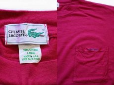 画像3: 80s USA製 CHEMISE LACOSTE ラコステ 無地 コットン ポケットTシャツ ピンク L (3)