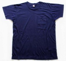 画像2: 80s USA製 FRUIT OF THE LOOM 無地 コットン ポケットTシャツ 紺 XL (2)