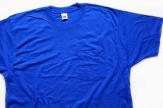 画像1: デッドストック★90s USA製 FRUIT OF THE LOOM 無地 コットン ポケットTシャツ 青 XXL (1)