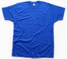 画像2: デッドストック★90s USA製 FRUIT OF THE LOOM 無地 コットン ポケットTシャツ 青 XXL (2)