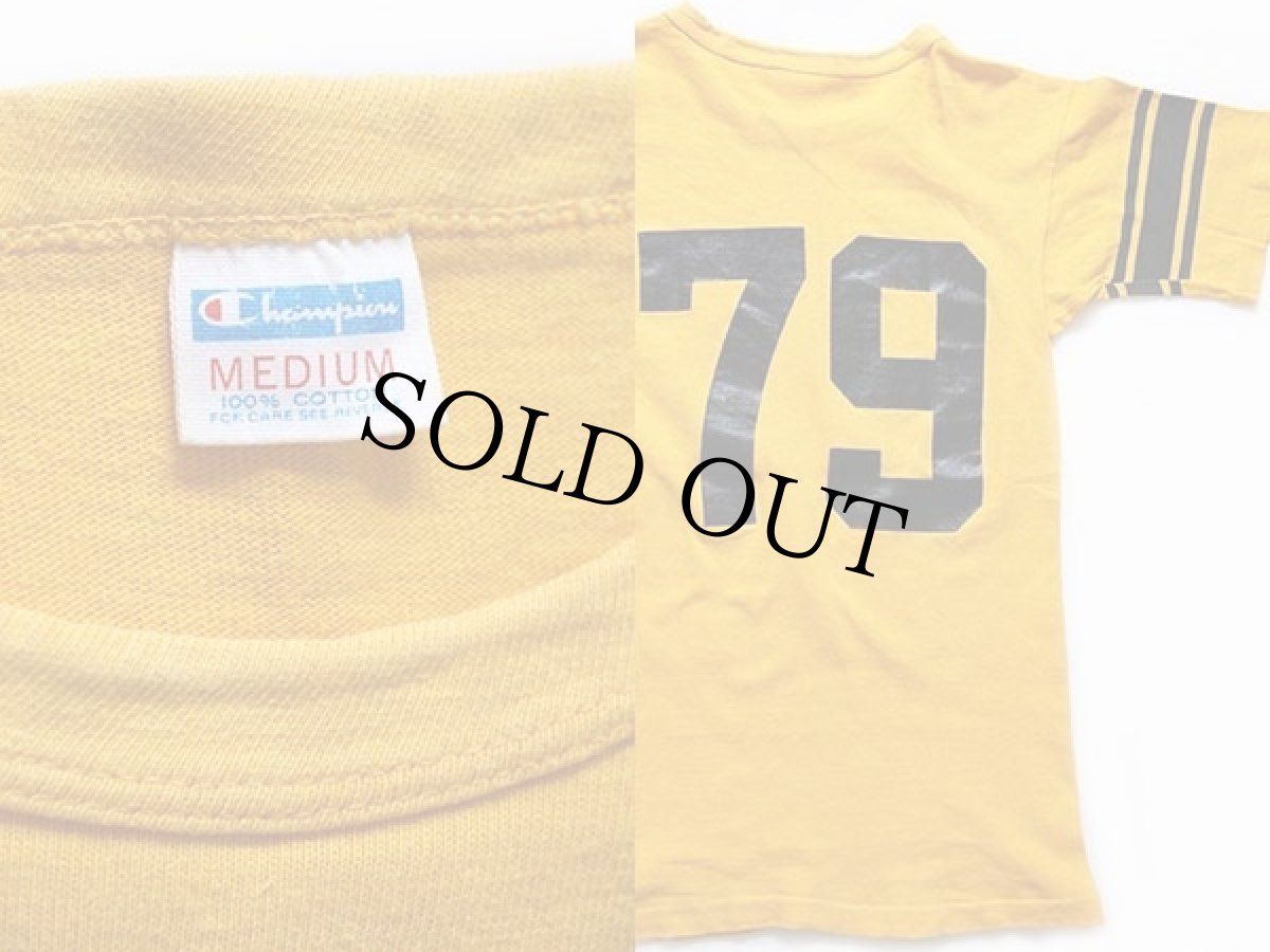 画像3: 70s USA製 Championチャンピオン PURDUE 79 ナンバリング コットン フットボールTシャツ 黄 M (3)